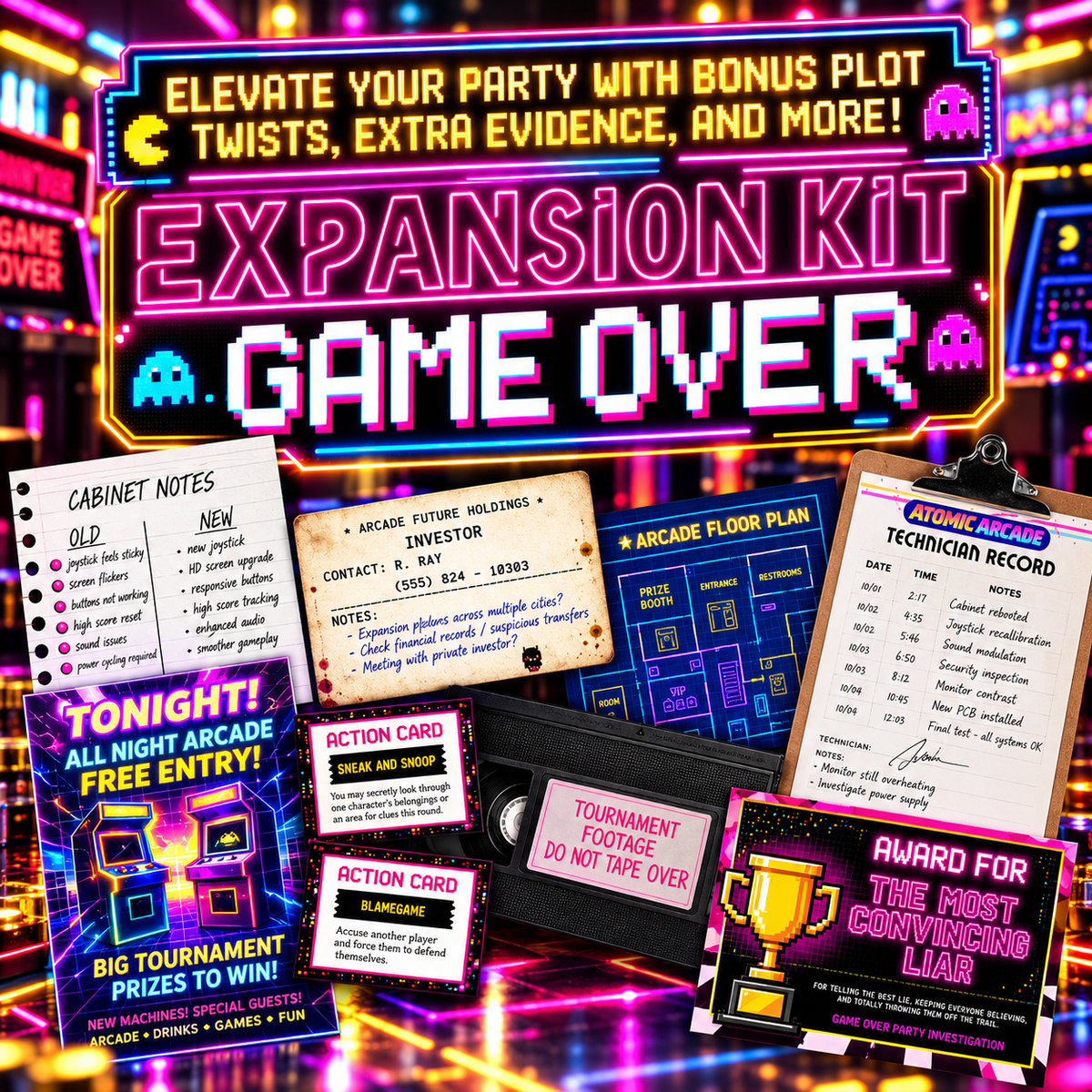 Game Over Expansion Kit – Retro Arcade Murder Mystery Party Game Add-On