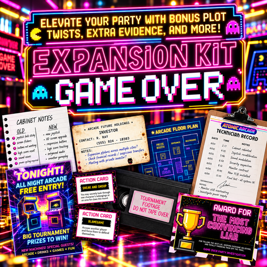 Game Over Expansion Kit – Retro Arcade Murder Mystery Party Game Add-On