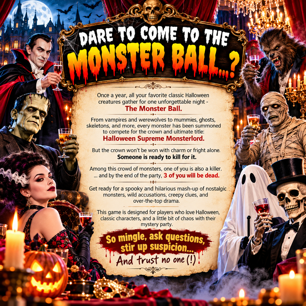 Murder Among Monsters – Classic Halloween Murder Mystery Party Game