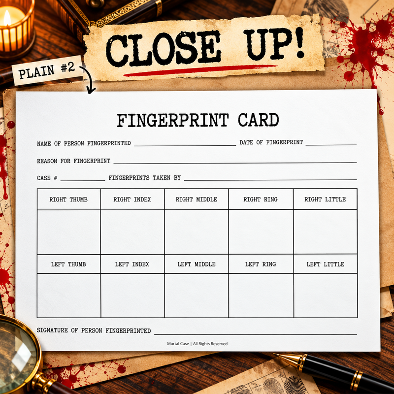 Printable Fingerprint Card Template – Murder Mystery Game (4 Variations)