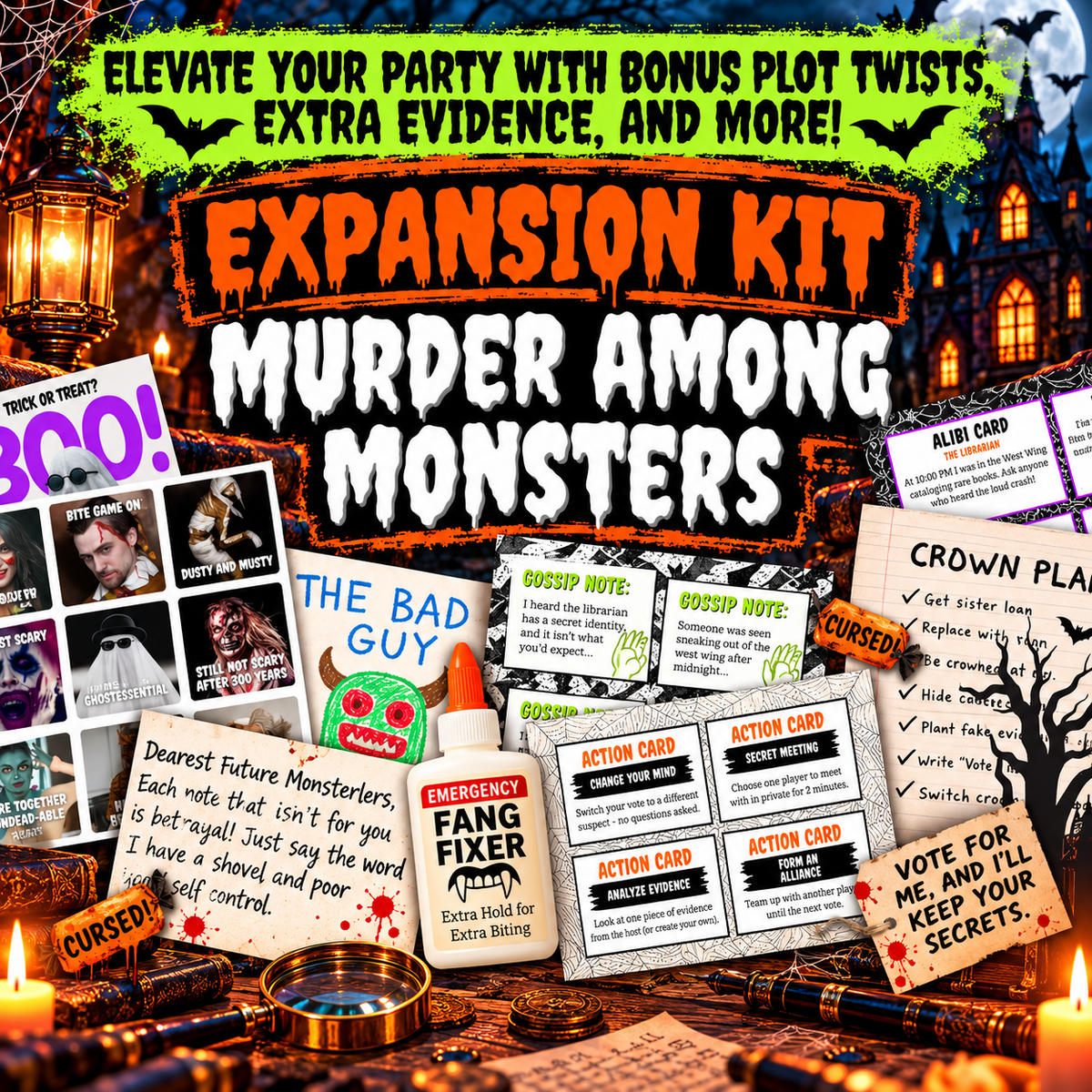 Murder Among Monsters Expansion Kit – Halloween Murder Mystery Party Game Add-On