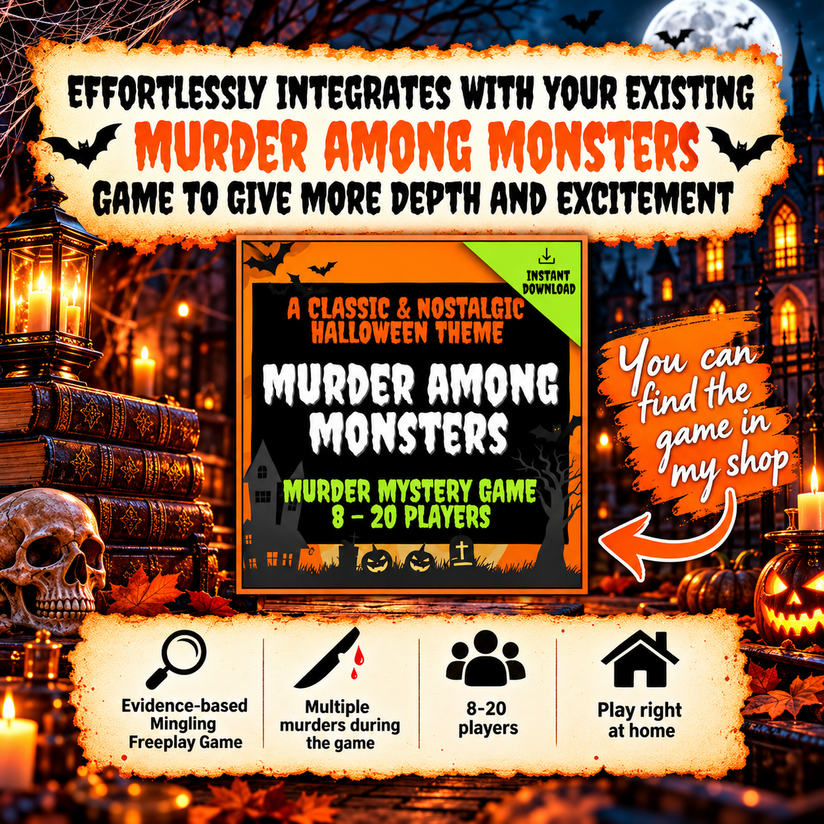Murder Among Monsters Expansion Kit – Halloween Murder Mystery Party Game Add-On