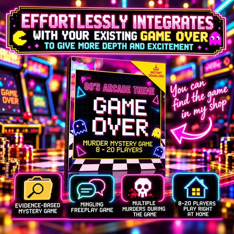 Game Over Expansion Kit – Retro Arcade Murder Mystery Party Game Add-On