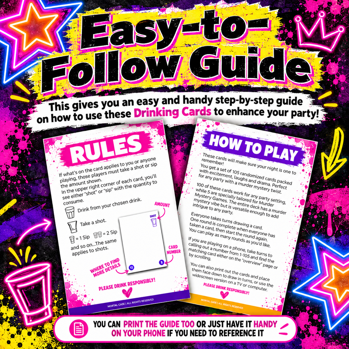 105 Printable Drink Cards – Adult Murder Mystery Party Game