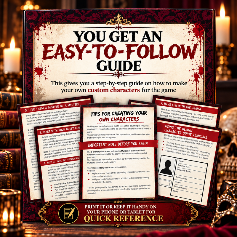 Murder at the Rock 'n' Roll After party DIY Host Kit – Custom Character Templates