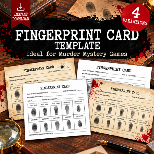 Printable Fingerprint Card Template – Murder Mystery Game (4 Variations)
