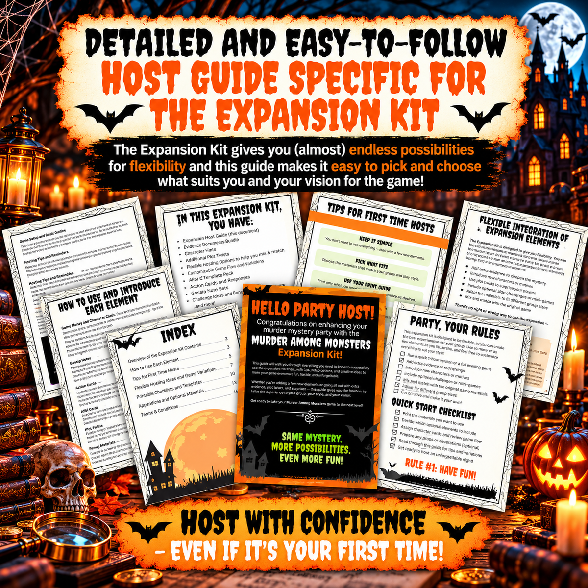 Murder Among Monsters Expansion Kit – Halloween Murder Mystery Party Game Add-On