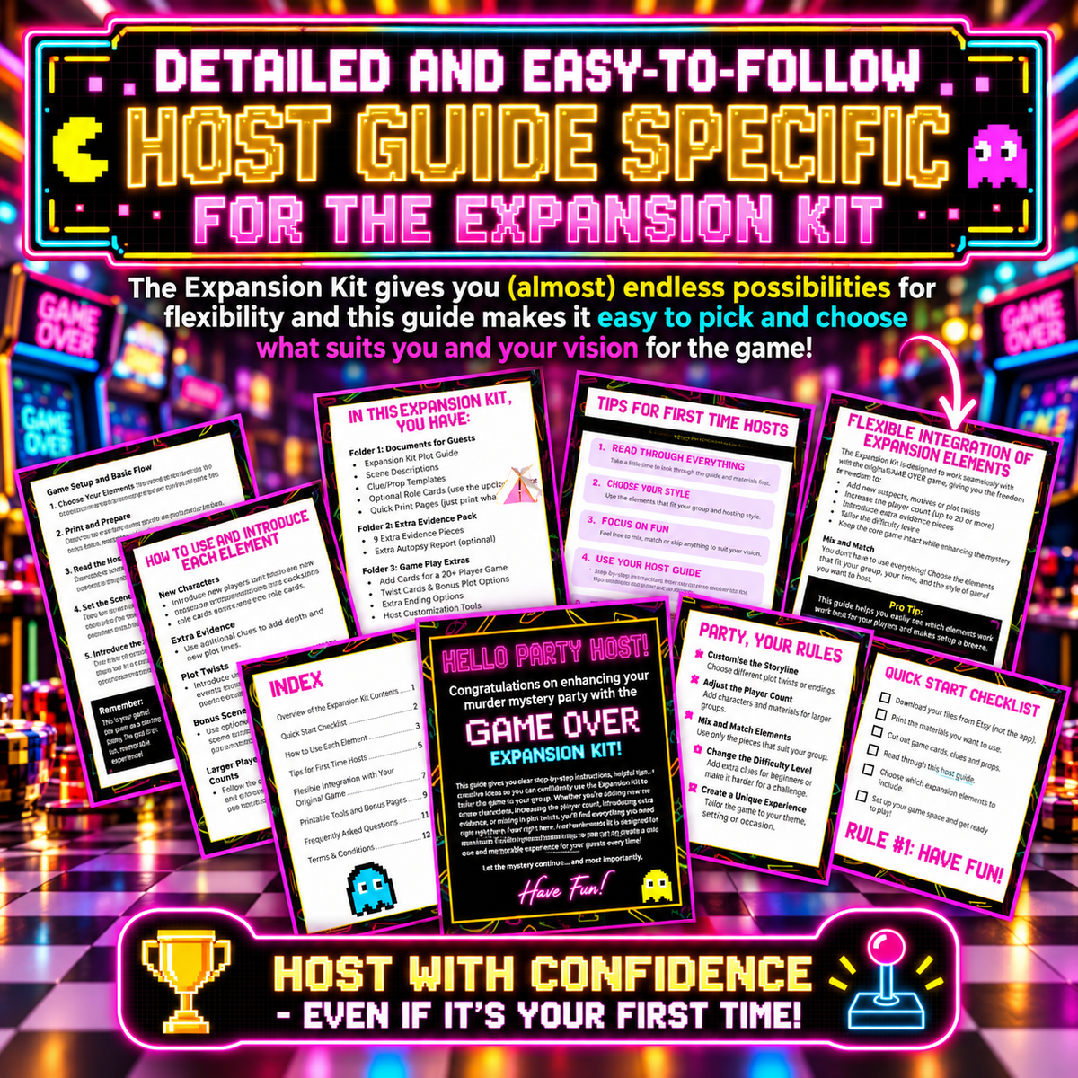 Game Over Expansion Kit – Retro Arcade Murder Mystery Party Game Add-On