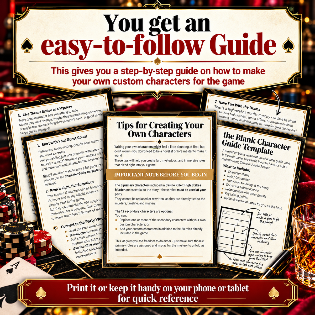 Casino Killer: High-Stakes Murder DIY Host Kit – Custom Character Templates