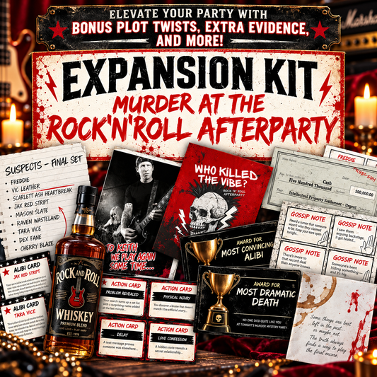 Murder at the Rock 'n' Roll Afterparty Expansion Kit – Murder Mystery Party Game Add-On
