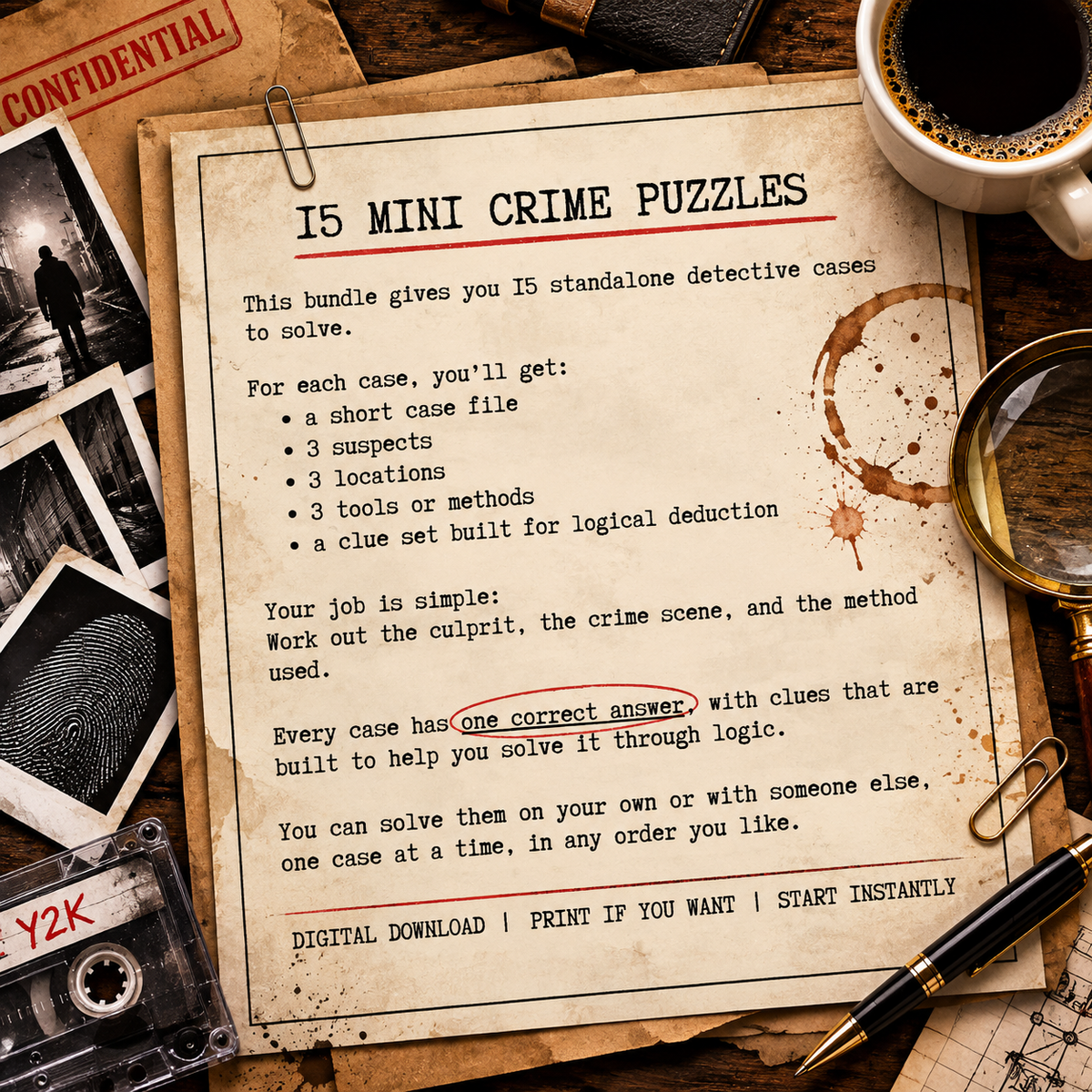 Y2K Scandals – 15 Printable Crime Puzzles & Murder Mystery Case Files