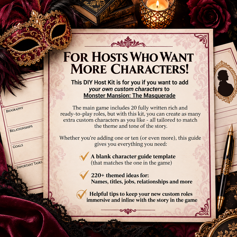 Monster Mansion Masquerade DIY Host Kit – Custom Character Templates
