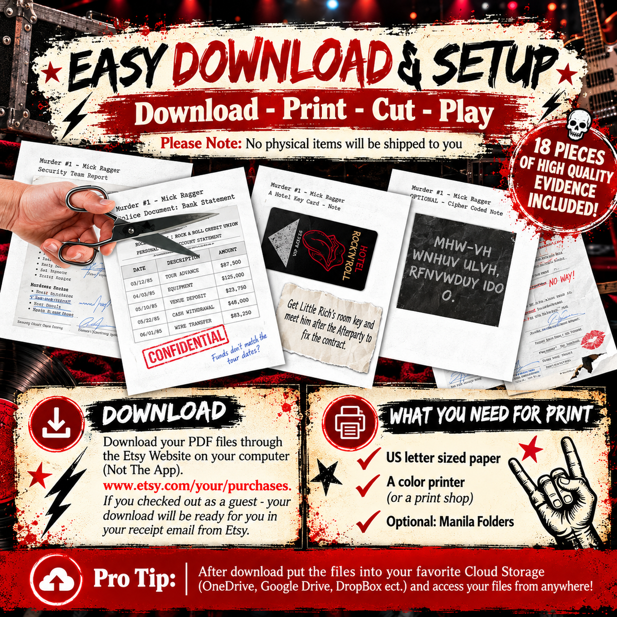 Murder at the Rock 'n' Roll Afterparty – Printable Murder Mystery Party Game