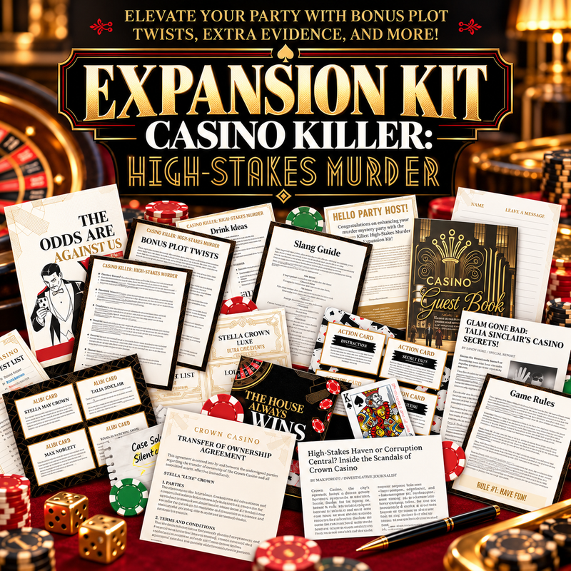 Casino Killer: High-Stakes Murder Expansion Kit – Murder Mystery Party Game Add-On