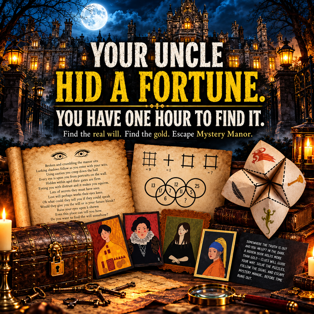 Mystery Manor – Printable Escape Room Game with Puzzles & Riddles