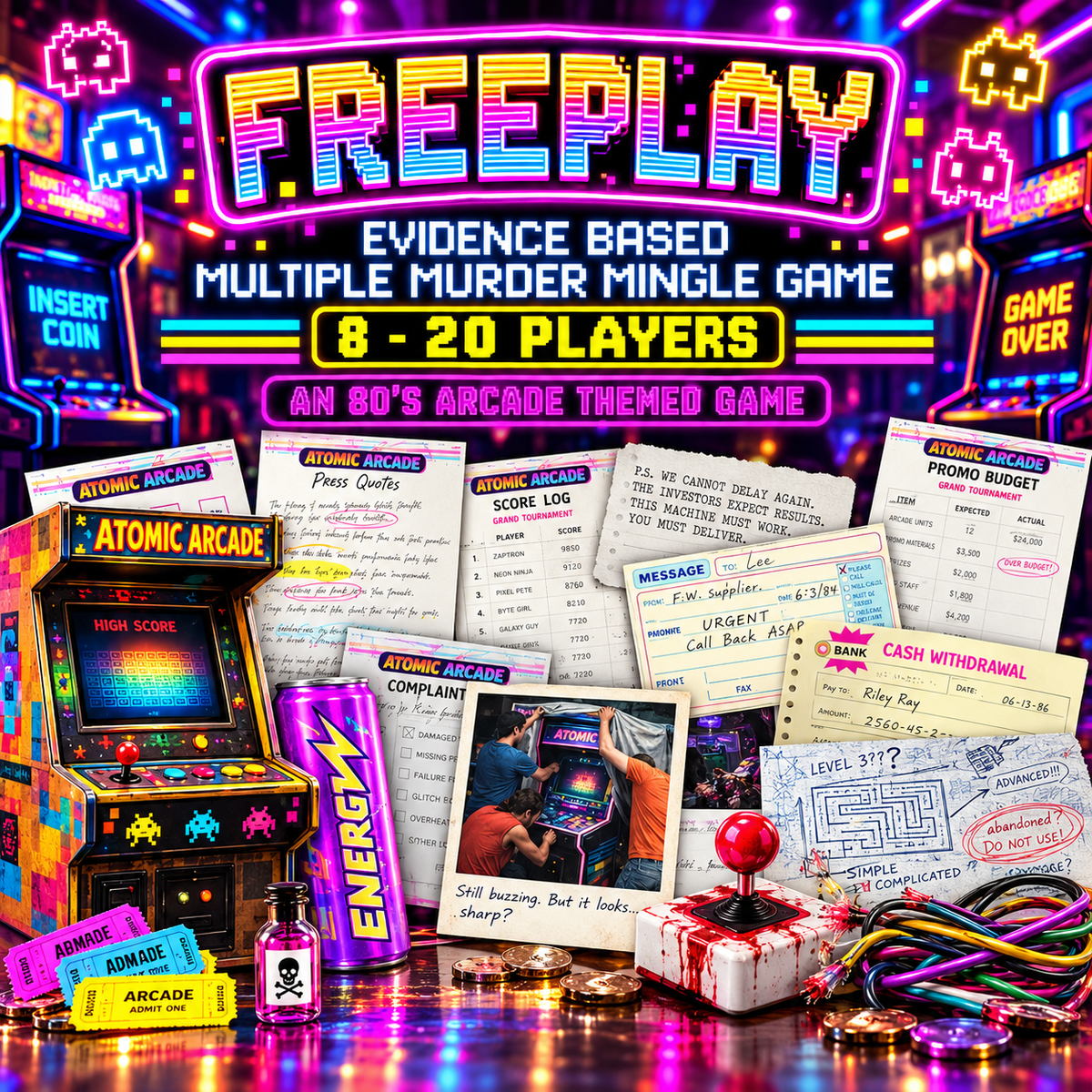 Game Over – 80s Retro Arcade Murder Mystery Party Game
