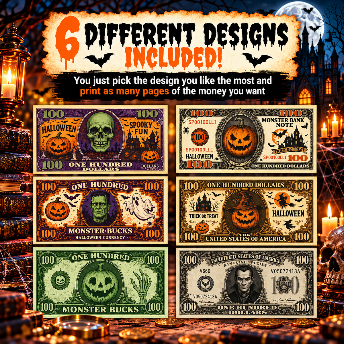 Murder Among Monsters Game Money – Printable Halloween Murder Mystery Party Props