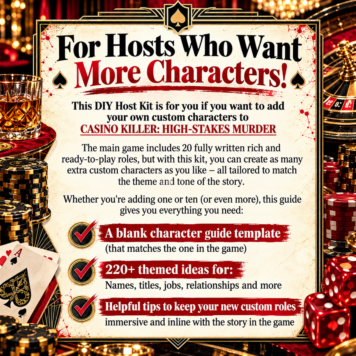 Casino Killer: High-Stakes Murder DIY Host Kit – Custom Character Templates