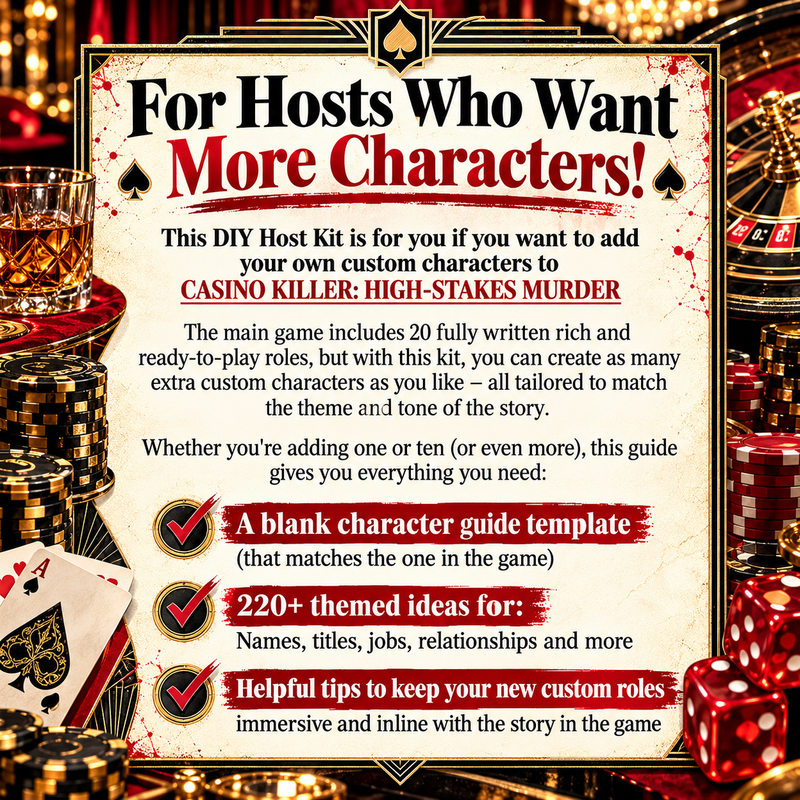Casino Killer: High-Stakes Murder DIY Host Kit – Custom Character Templates