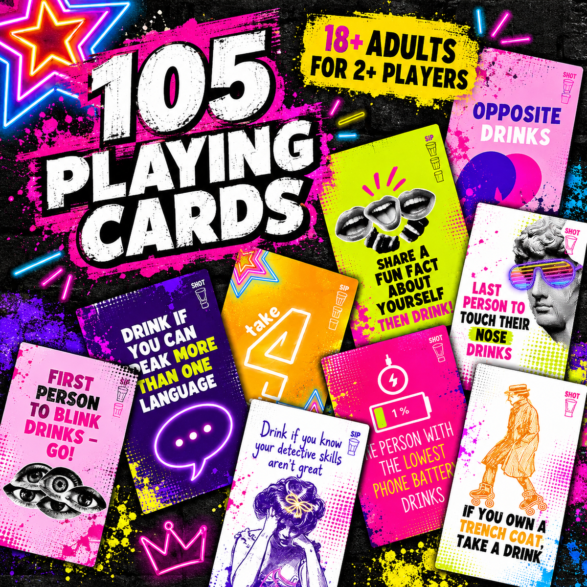 105 Printable Drink Cards – Adult Murder Mystery Party Game