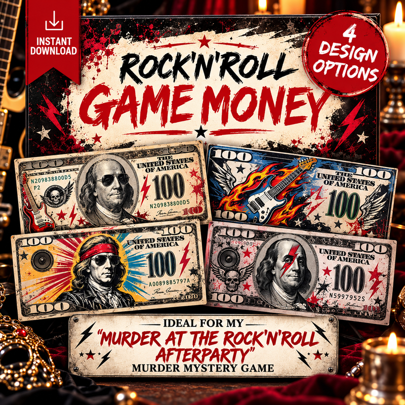 Rock 'n' Roll Game Money – Printable Murder Mystery Party Props