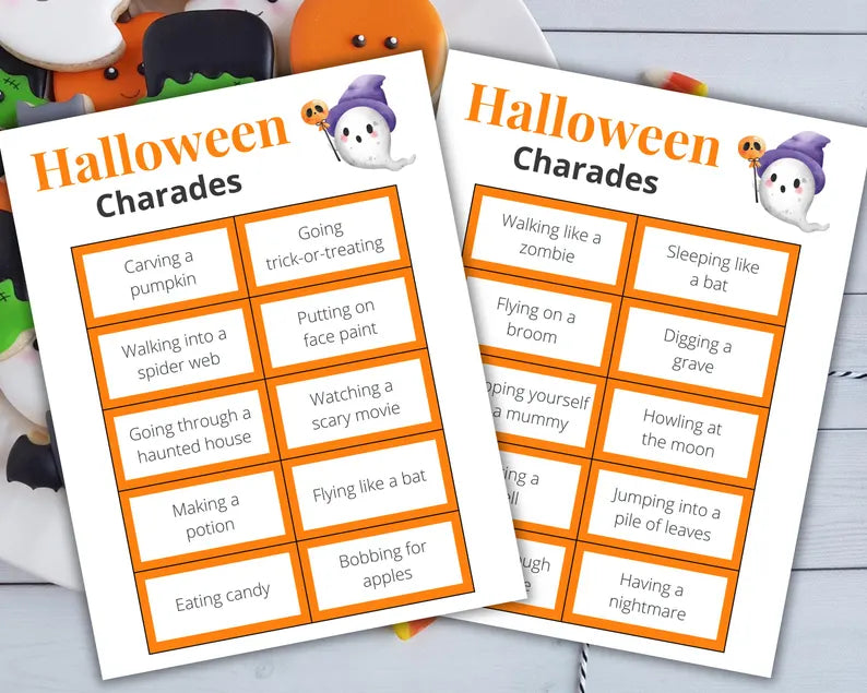Halloween Charades Game Printable – Fun Halloween Party Activity Cards & Instant Digital Download