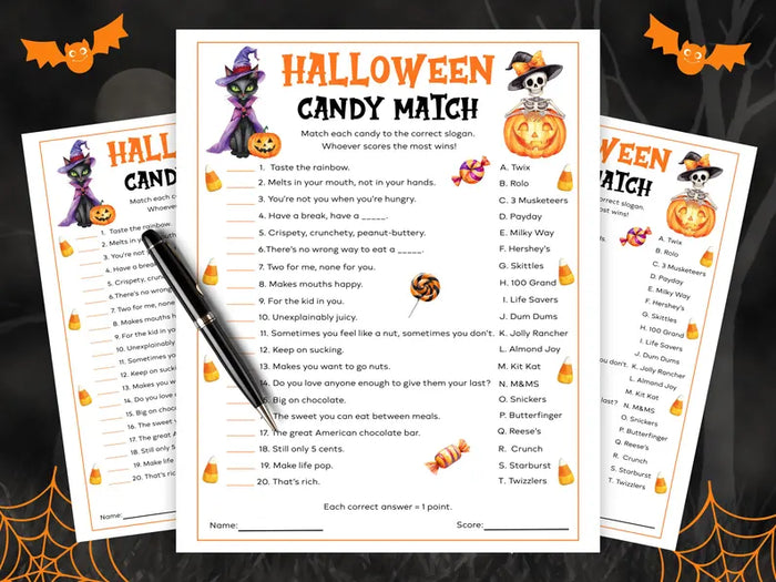 Halloween Candy Match Game Printable – Fun Halloween Party Trivia Activity & Digital Download