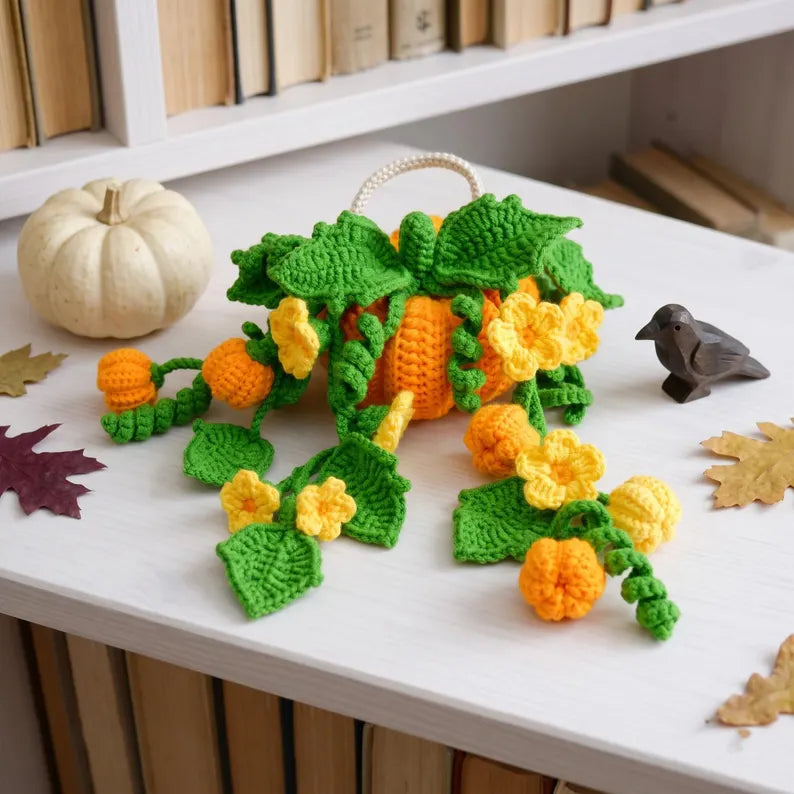 Halloween Crochet Pumpkin Hanging Decor – Handmade Fall Floral Decoration & DIY Pattern