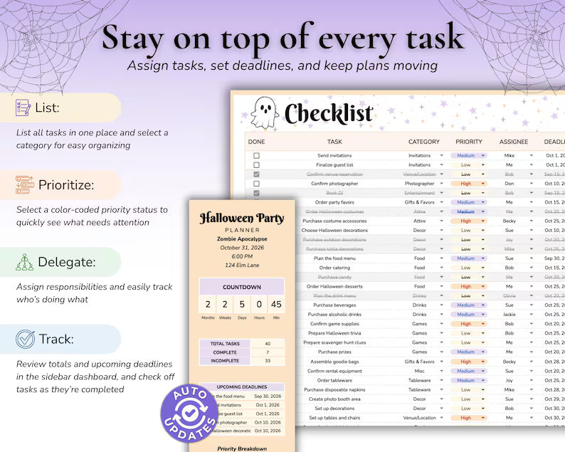 All-in-One Halloween Party Planner – Digital Budget Tracker, Guest List & Party Checklist