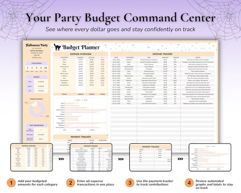 All-in-One Halloween Party Planner – Digital Budget Tracker, Guest List & Party Checklist