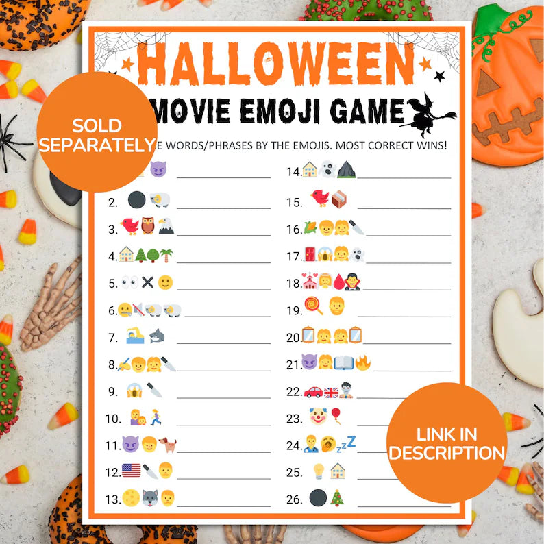 Halloween Emoji Game Printable – 26 Questions, Fun Party Activity & Digital Download PDF