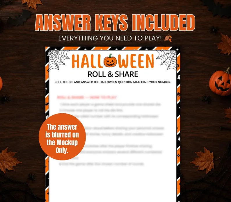Halloween Roll & Share Printable Game – Fun Dice Questions, Party Icebreaker Activity & Instant Download