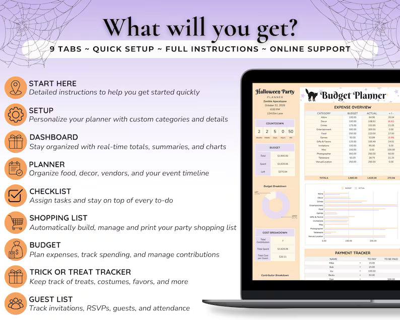 All-in-One Halloween Party Planner – Digital Budget Tracker, Guest List & Party Checklist