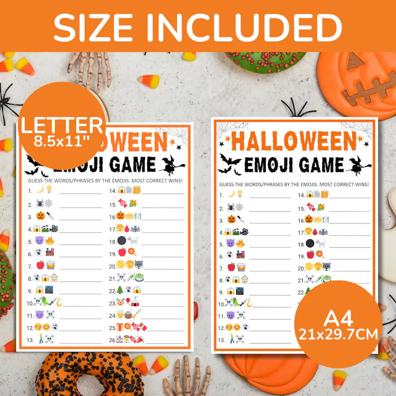 Halloween Emoji Game Printable – 26 Questions, Fun Party Activity & Digital Download PDF
