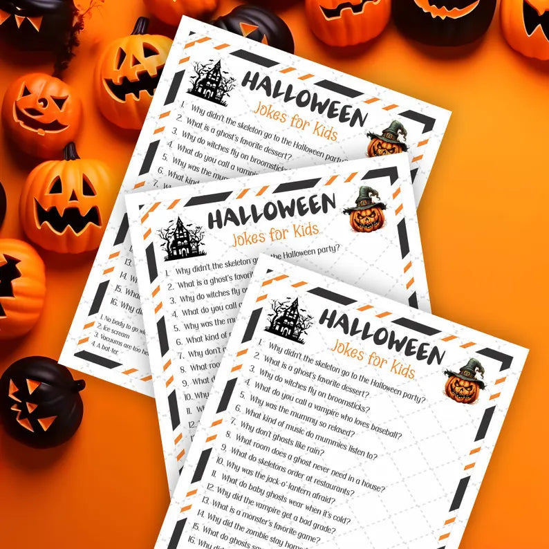 Halloween Jokes for Kids Printable – Funny Halloween Party Activity, 2 Sizes & Instant PDF Download