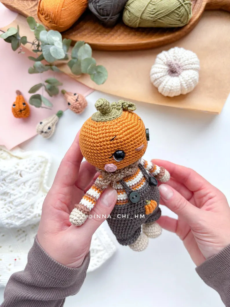 Cute Halloween Pumpkin Doll Crochet Pattern PDF – Amigurumi Fall Decoration DIY Tutorial
