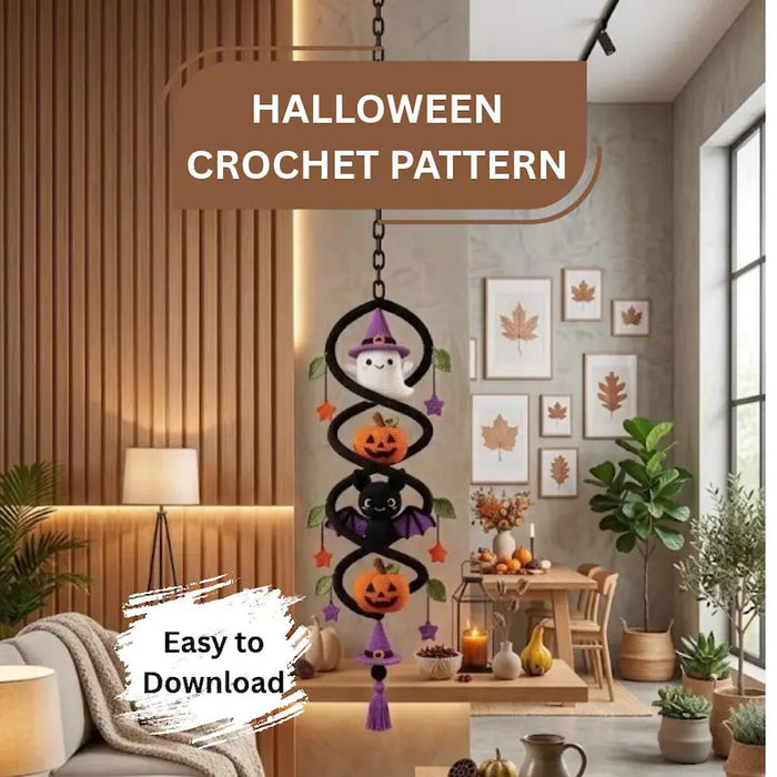 Halloween Crochet Hanging Decor Pattern – Cute Ghost, Pumpkin & Bat Spooky DIY Decoration