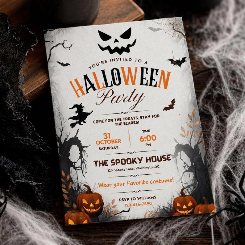 Editable Halloween Party Invitation Template – Spooky Canva Digital Invite & Printable Card
