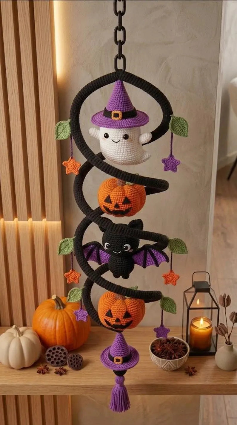 Halloween Crochet Hanging Decor Pattern – Cute Ghost, Pumpkin & Bat Spooky DIY Decoration