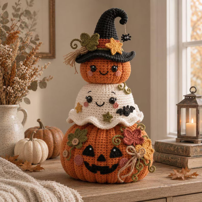 Cute Halloween Crochet Pumpkin & Ghost Stack – Witch Hat Amigurumi Fall Decor Pattern