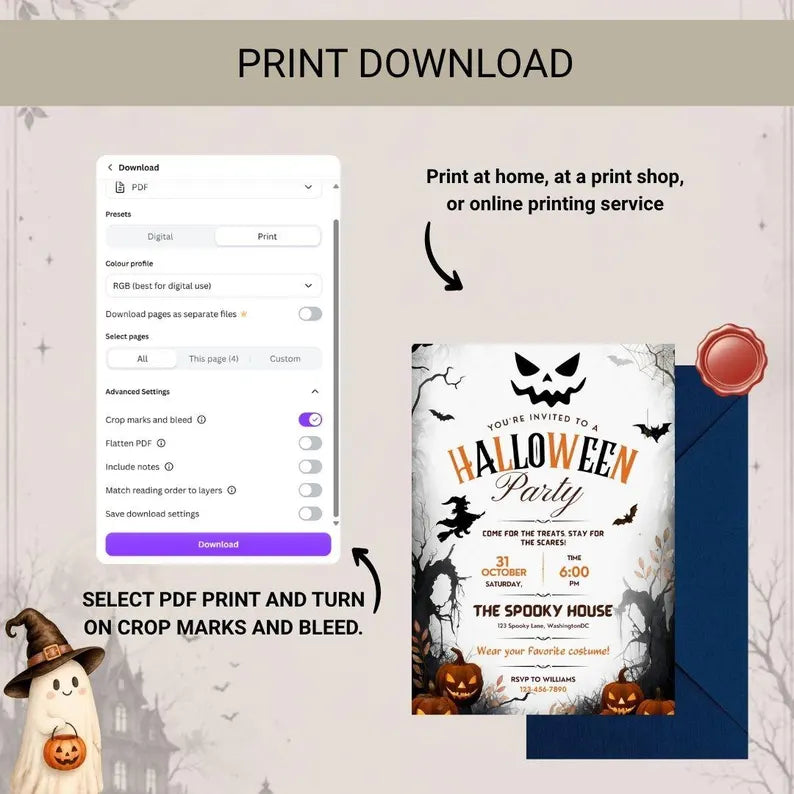 Editable Halloween Party Invitation Template – Spooky Canva Digital Invite & Printable Card